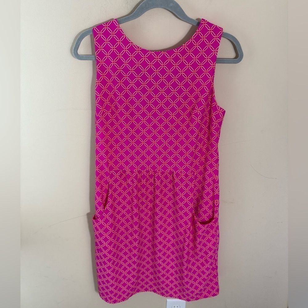 Jude Connally Pink & Orange Octagon Pattern Midi Pocket Dress Beth size M